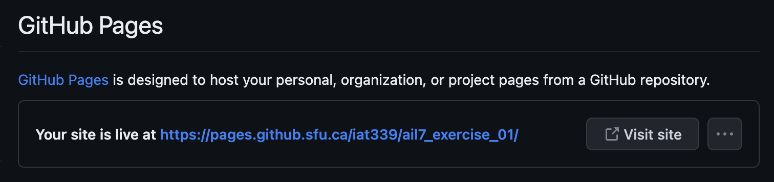 The UI in GitHub indicating the live URL of a repository
